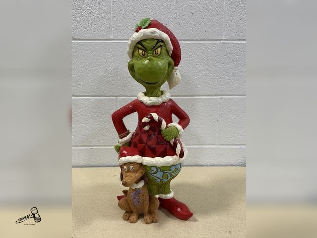 Lot 91-10525 - THE GRINCH DR. SEUSS &amp; MAX STATUE - HAND-PAINTED - DESIGNS BY JIM SHORE - 20" TALL