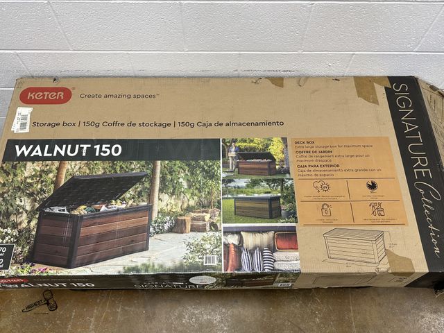 Lot 91-8263 - New KETER WALNUT 150 GALLON EXTRA LARGE STORAGE BOX - PREASSEMBLED FOR PHOTOS