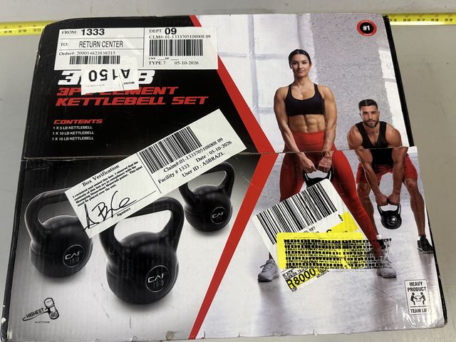 Lot 91-9395 - New CAP 30LB 3 PC CEMENT KETTLEBELL SET 1X 5LB - 1 X 10LB - 1 X 15LB