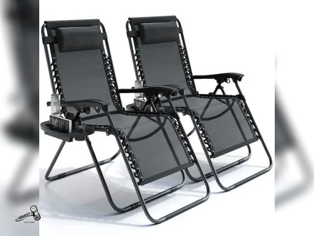 Lot 91-9402 - New MSRP $ 129.99 Hearth &amp; Harbor Zero Gravity Chair Set of 2, Outdoor Lounge Chairs with Cup Ho...