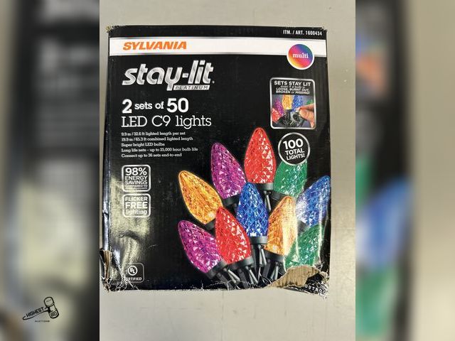 Lot 91-7276 - SLYVANIA STAY-LIT CHRISTMAS LIGHTS - 2 SETS OF 50 LED LIGHTS - MULTI COLOR - 32.6 FEET LIGHTED LENGT...