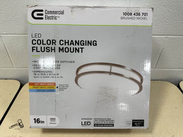 Lot 91-7146 - COMMERCIAL ELECTRIC LED COLOR CHANGING FLUSH MOUNT - INCLUDES WHITE DIFFUSER - 50,000 HOURS OF CONTI...