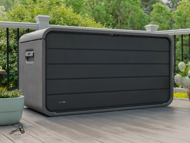 Lot 91-6571 - LIFETIME 165 GALLON MODERN DECK BOX - EXTRA LARGE 165 GALLON STORAGE CAPACITY - WEATHER RESISTANT PA...