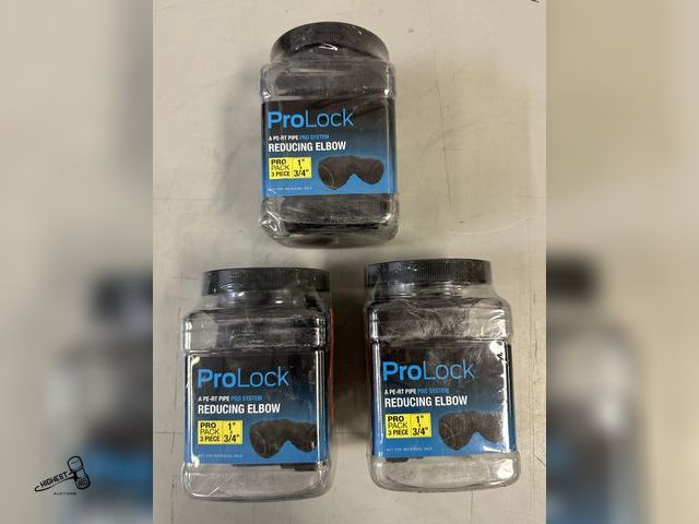 Lot 91-8153 - SHARK BITE PRO LOCK - 1" X 3/4" REDUCING ELBOW - 3 NEW CONTAINERS QTY 3 IN EACH