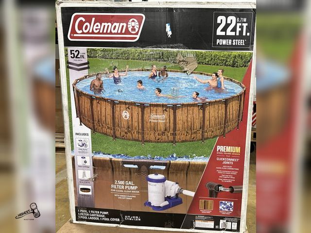 Lot 91-10308 - COLEMAN 22' X 52" DEEP ABOVE GROUND POOL INCLUDES PUMP, COVER &amp; LADDER - AS-IS - UNIT IS NEW BUT...