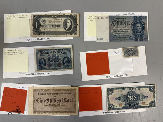 Lot 91-6887 - 6 FOREIGN PAPER MONEY BILLS - SOVIET UNION 1937 1 MARK - GERMANY 1935 100 MARK - GERMANY 1914 5 MARK...