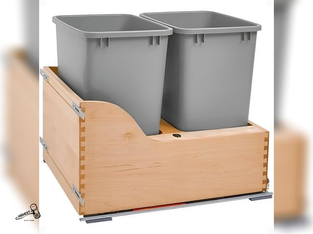 Lot 91-10214 - New MSRP $473.99 Rev-A-Shelf Double Pullout Trash Can, Min Cabinet Opening 18" W, 35 Qt | w/ Soft Cl...
