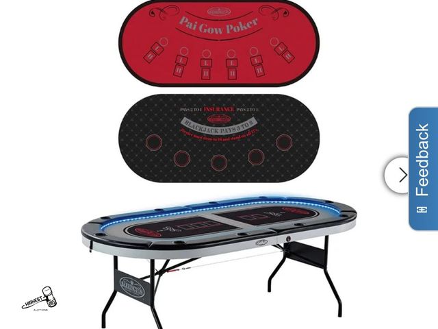 Lot 91-7483 - New BARRINGTON 10-PLAYER POKER TABLE WITH LED LIGHTS - 3 GAMES IN 1 - TEXAS HOLD'EM POKER, PAIGOW AN...