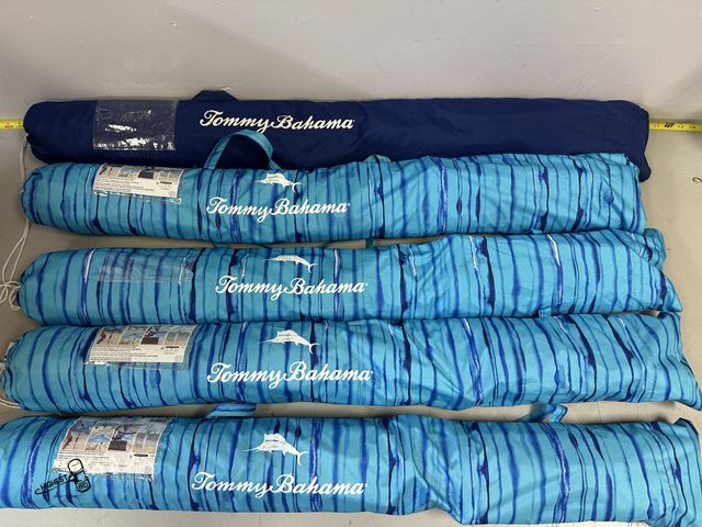 Lot 91-6363 - 5 TOMMY BAHAMA BEACH UMBRELLAS - EACH ONE HAS DAMAGE