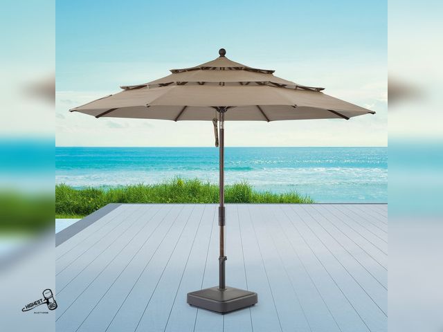 Lot 91-9483 - New MSRP $ 219.99 Proshade 11ft Wood-Look Collar Tilt Aluminum Umbrella - Heavy-Duty 1.89in. Diamete...