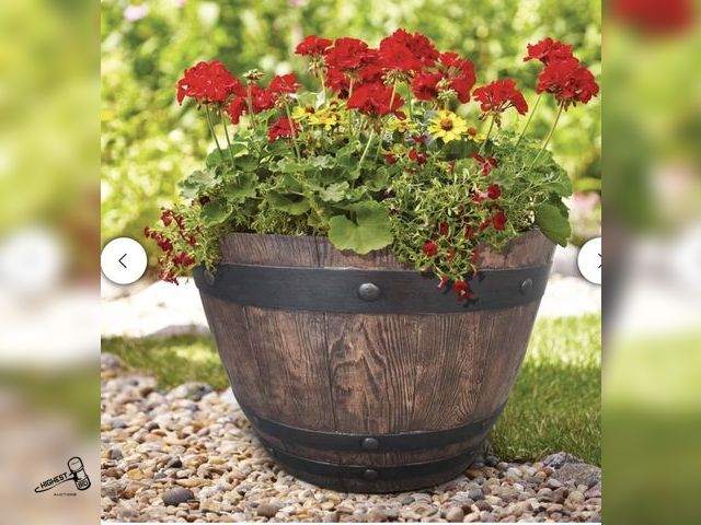 Lot 91-8669 - 22.25" WOODFORD BARREL PLANTER WITH ON RUBBER DRAIN PLUG IN BOTTOM - Weather Resistant - Durable and...