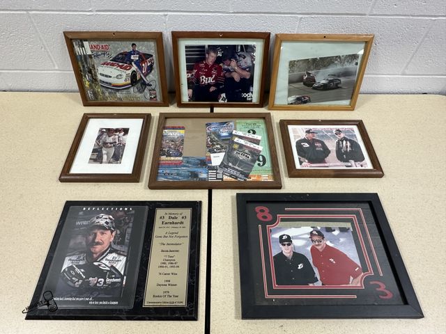 Lot 91-6702 - 8 NASCAR COLLECTIBLE FRAMED PICTURES - ONES AUTOGRAPHED BY MICHAEL WALTRIP - DALE EARNHARDT AND DALE...