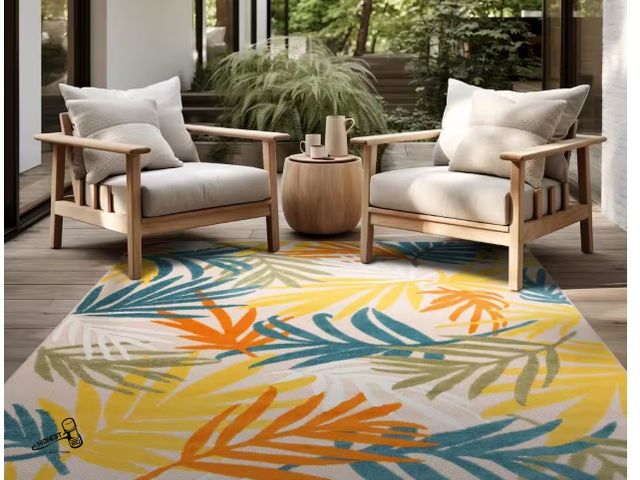 Lot 91-10454 - New Oasis Gold 5 ft. x 7 ft. Floral Indoor/Outdoor Area Rug