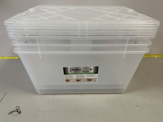 Lot 91-6970 - INSTAVIEW MULTI USE STORAGE BINS - 3 COUNT - 45 QUART - EASY GRIP LOCKING HANDLES - CLEAR VISIBILITY