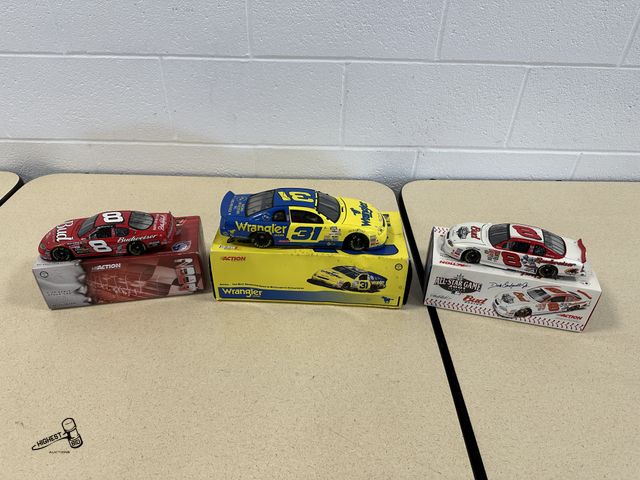 Lot 91-6985 - 3 DALE EARNHARDT JR COLLECTIBLE CARS - ACTION NASCAR WRANGLER DALE EARNHARDT JR 1:18 SCALE STOCK CAR...