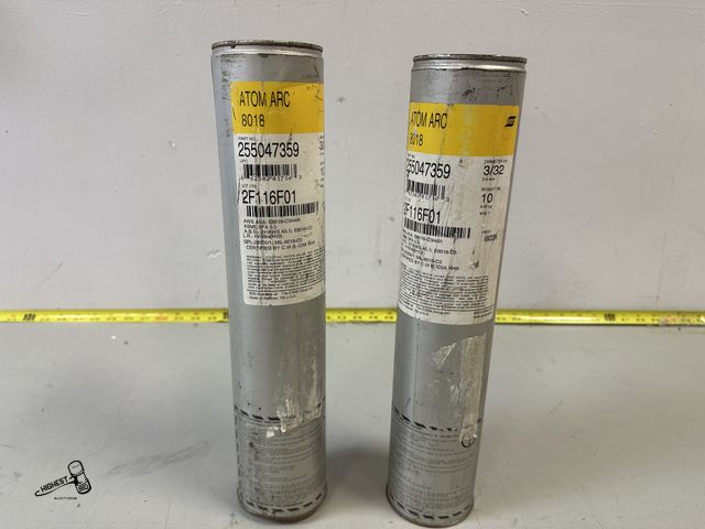 Lot 91-10484 - ESAB ATOM ARC ELECTRODES 3/32 DIAMETER EACH CAN IS SEALED AND HAS 10LBS OF ELECTRODES - Atom Arc 801...