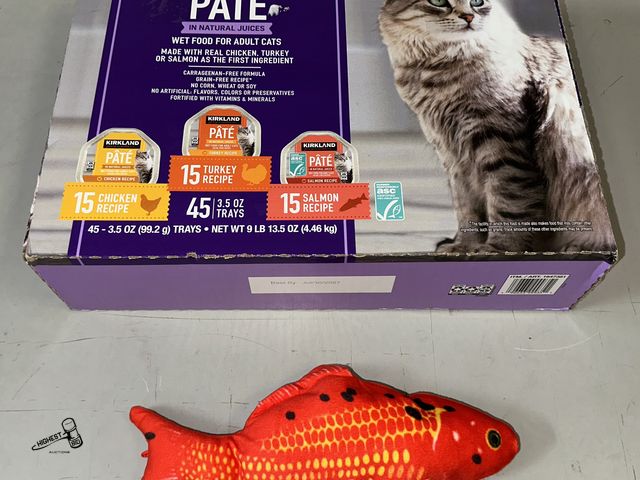 Lot 91-8434 - New KIRKLAND SIGNATURE 3-FLAVOR VARIETY PACK PATE WET FOOD FOR ADULT CATS - FULL CASE 45 TOTAL 3.5OZ...