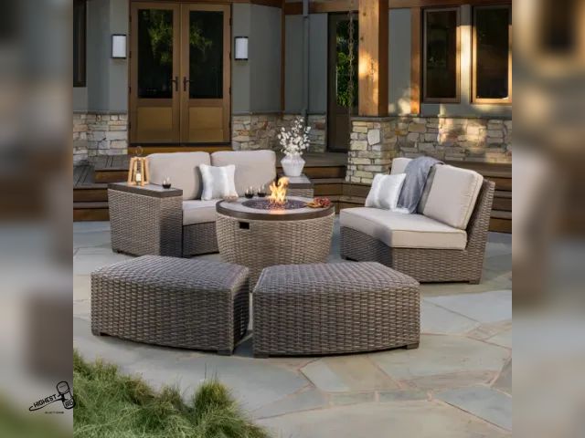 Lot 91-9045 - SunVilla Cypress 7-piece Fire Modular Outdoor Patio Sectional Set - NICE SET - NO PROPANE TANK INCLU...