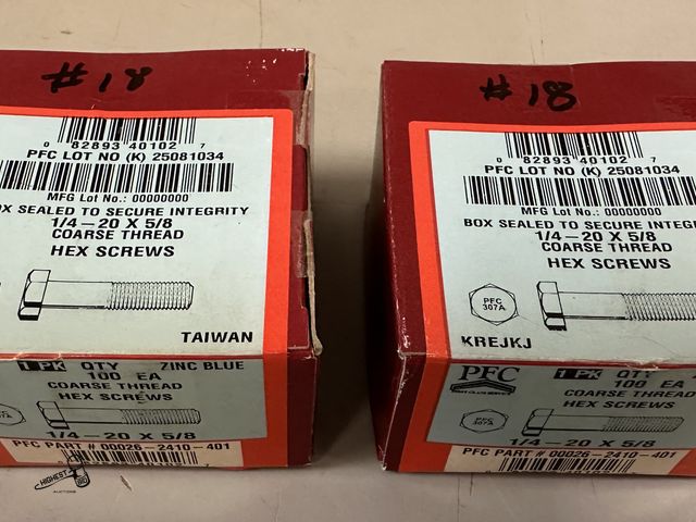 Lot 91-6308 - 1/4-20 X 5/8" BOLTS - TOTAL 200