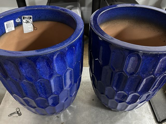 Lot 91-6488 - TWO 17" X 22" BLUE CERAMIC PLANTER - VERY NICE PLANTERS - HEAVY DUTY
