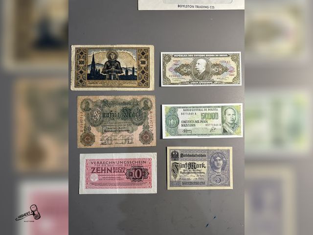 Lot 91-6556 - 6 FOREIGN BILLS - 50 MARK REICHSBANKNOTE FROM IMPERIAL GERMANY, SPCIFICALLY ISSUED IN 1910 - 10 REIC...