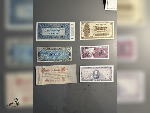 Lot 91-6554 - 6 FOREIGN BILLS - 1000 KRONEN BANKNOTE ISSUED BY THE AUSTROHUNGARIAN BANK IN 1902 - GERMANY REICHSBA...
