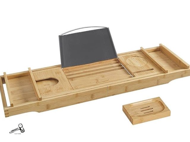Lot 91-8175 - MOEN BAMBOO WOOD HIGH QUALITY BATHTUB TRAY - some photos used for display purposes only