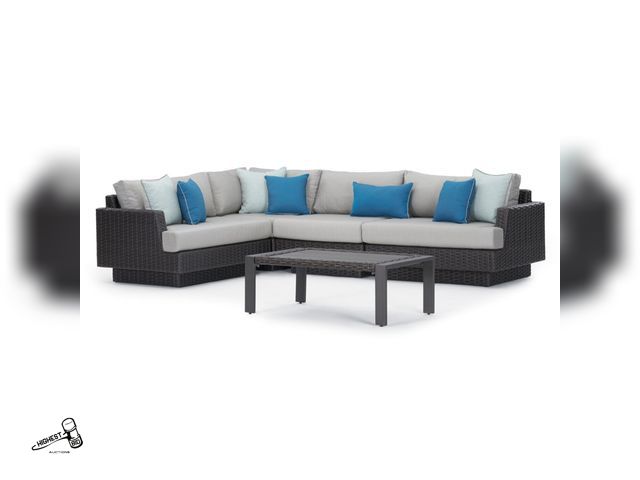 Lot 91-6531 - PORTOFINO REPOSE 5 PIECE SUNBRELLA OUTDOOR SECTIONAL - DOVE GRAY - MADE WITH POWDER COATED ALUMINUM ...