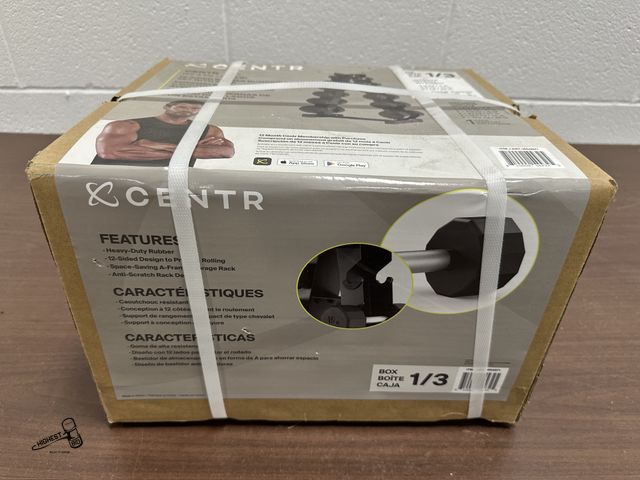 Lot 91-6480 - CENTR 4 PIECE 12 SIDED RUBBER DUMBBELLS - TWO 15LBS - TWO 25LBS