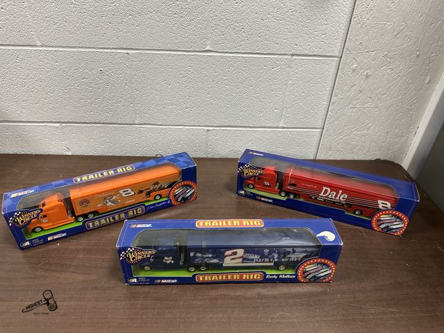 Lot 91-6603 - 3 WINNERS CIRCLE TRAILER RIG TRUCKS - DALE EARNHARDT JR 8 (2001) - DALE EARNHARDT 8 (2002) - RUSTY W...