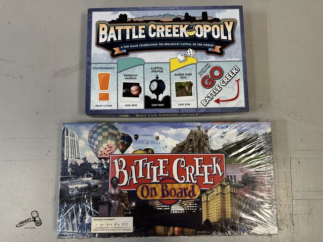 Lot 91-10390 - 2 BOARD GAMES BATTLE CREEKOPOLY A FUN GAME CELEBRATING THE BREAKFAST CAPITAL OF THE WORLD &amp; BATT...