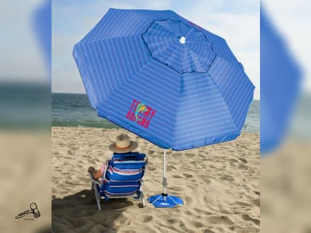 Lot 91-6259 - TOMMY BAHAMA ANCHORX 8' BEACH UMBRELLA - ANCHORX PATENT PENDING WIND STABILIZING ANCHOR - UPF 50+ UN...