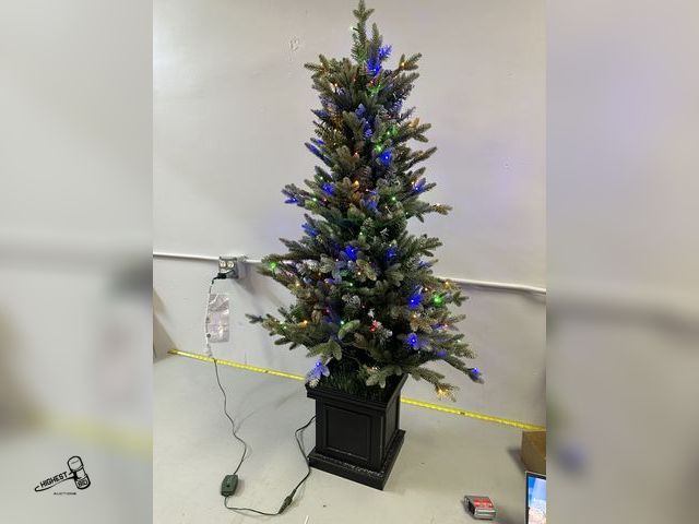 Lot 91-7222 - 4.5 ft Pre-Lit Potted Aspen Artificial Christmas Tree, Color-Changing Radiant Micro LED Lights - Fea...