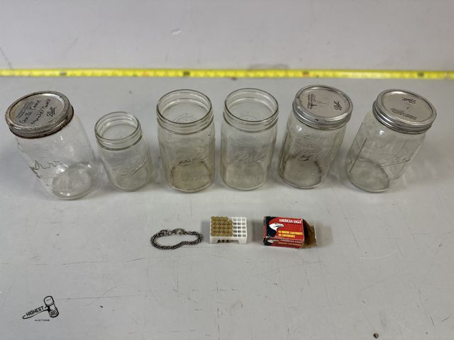 Lot 91-9006 - 24  - .22 LONG RIFLE AMERICAN EAGLE BULLETS WITH 5 BALL &amp; 1 KERR GLASS WIDE MOUTH MASON JARS &am...