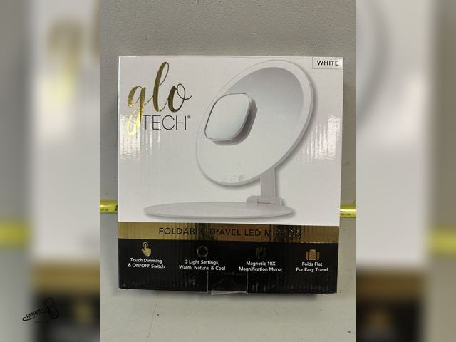 Lot 91-7361 - New GLO TECH FOLDABLE TRAVEL LED MIRROR - WHITE -PLUS MAGNETIC 10X MAGNIFICATION MIRROR - 3 LIGHT SE...