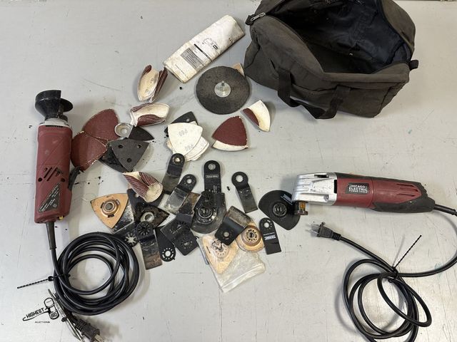 Lot 91-10259 - 2 CHICAGO ELECTRIC TOOLS - 3" HIGH SPEED ELECTRIC CUT OFF TOOL &amp; MULTIFUNCTION POWER TOOL WITH B...