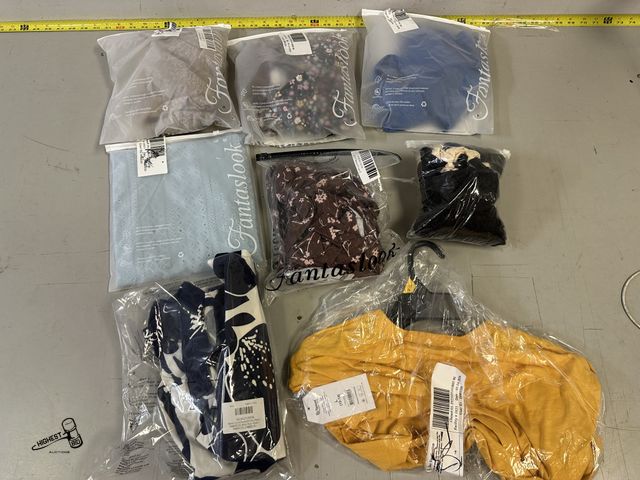 Lot 91-9732 - New 11 CLOTHING ITEMS ALL SIZE WOMENS LARGE: 3 LACY TANK TOPS WITH SEE THROUGH TOP, 2 DRESSES, 2 TAN...