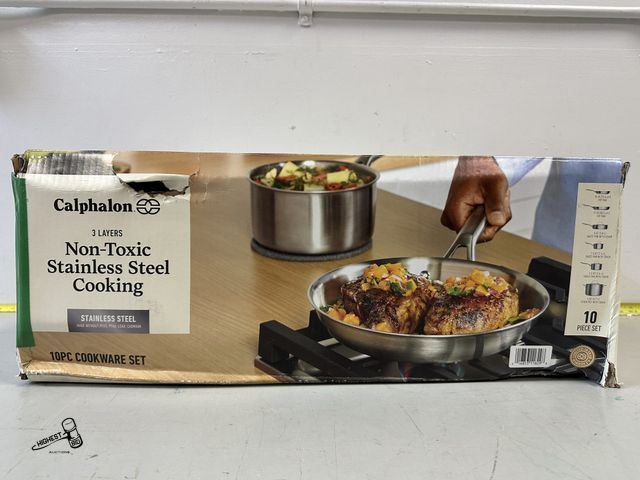 Lot 91-10458 - Calphalon Stainless Steel 10-Piece Triply Cookware Set - ONE PAN DOES HAVE SOME SPOTS SHOWN IN PHOTO