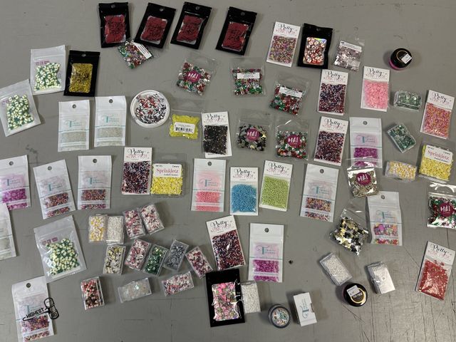 Lot 91-8365 - New 69 PACKAGES OF SMALL CHARMS, BEADS, SEQUINS &amp; RHINESTONES GREAT FOR DOING NAIL ART &amp; CRA...