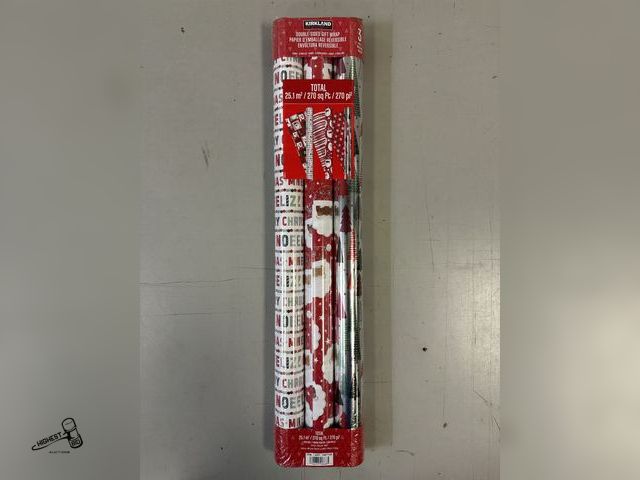 Lot 91-7257 - New KIRKLAND SIGNATURE WRAPPING PAPER 3 ROLLS 270 SQ FEET TOTAL - DOUBLE SIDED - 6 DESIGNS PER PACK ...