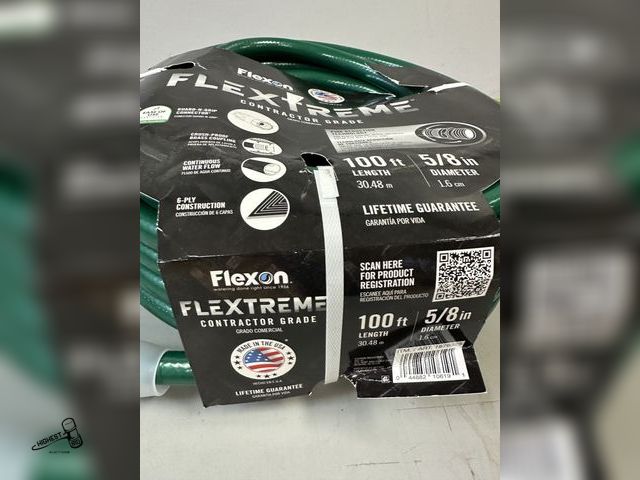 Lot 91-6964 - FLEXON 5/8" X 100' CONTRACTOR GRADE HOSE WITH GUARD AND GRIP - ANTI KINK SPINNER COUPLING - CRUSH RE...