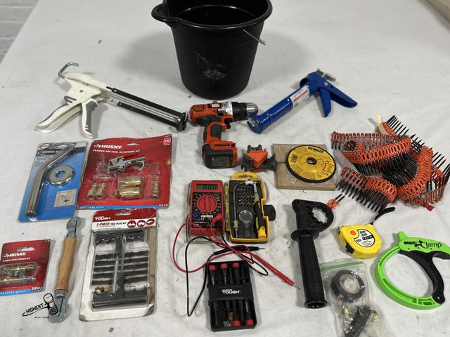 Lot 91-7719 - BLACK BUCKET FILLED WITH MISC ITEMS