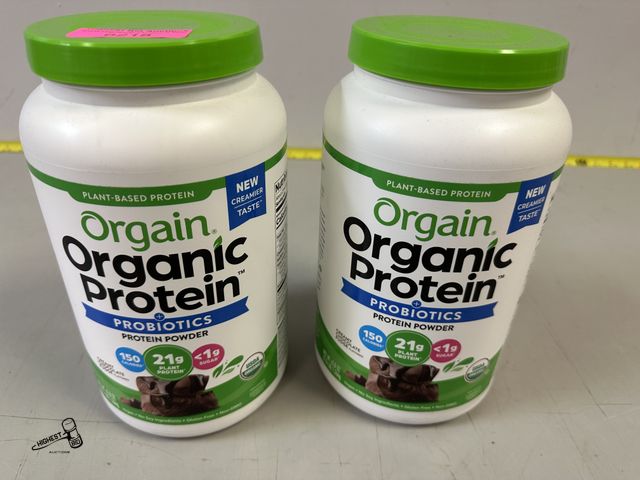 Lot 91-6218 - 2 ORGAIN ORGANIC PROTEIN POWDER - CREAMY CHOCOLATE FUDGE - 2.74 LBS EACH - 21 GRAMS OF PLANT PROTEIN...