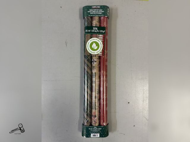 Lot 91-7260 - New KIRKLAND SIGNATURE WRAPPING PAPER 3 ROLLS 270 SQ FEET TOTAL - DOUBLE SIDED - 6 DESIGNS PER PACK ...