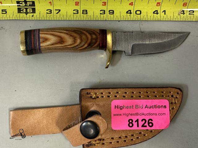 Lot 91-8126 - 6" DEMASCUS KNIFE WITH LEATHER CASE