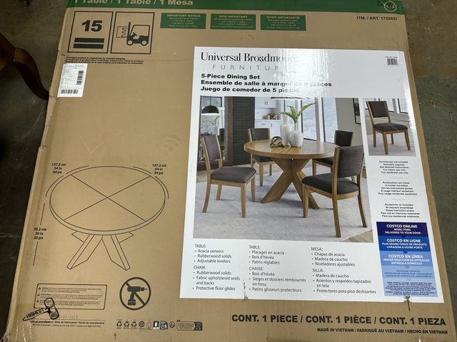 Lot 91-8278 - Dining Room Table & Chairs 5 UNIVERSAL BROADMOORE 5 PIECE DINING SET IN BOX - ADJUSTABLE LEVELERS - ...