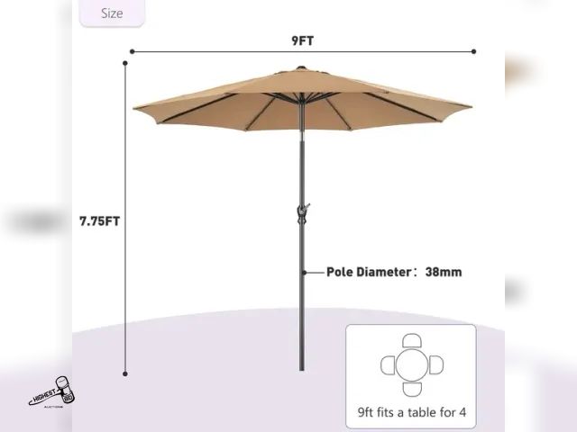 Lot 91-9748 - New Gianna 9FT Outdoor Patio Umbrella Market Table Polyester Fabric Canopy with Push Button Tilt &am...