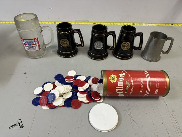 Lot 91-8828 - VINTAGE MUG COLLECTION - BUDWEISER - 3 SNAP-ON 1972 - ENGLISH TROPAR PEWTER WITH GLASS BOTTOM  MADE ...