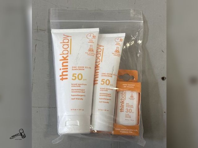 Lot 91-9297 - New MSRP $29.99 Thinkbaby Sunscreen Lotion + Sunscreen Stick Set - Includes: 6 fl oz Lotion SPF 50, ...