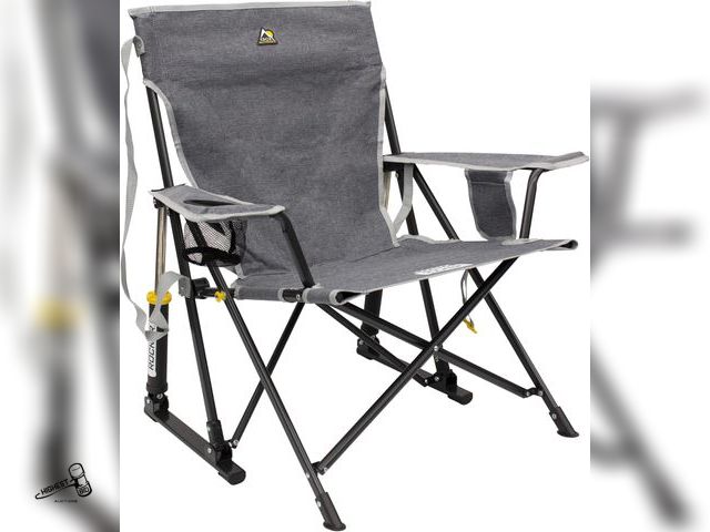 Lot 91-9415 - New GCI Outdoor Kickback Rocker Outdoor Rocking Chair with Beverage Holder - GREY - SOME PHOTOS USED...